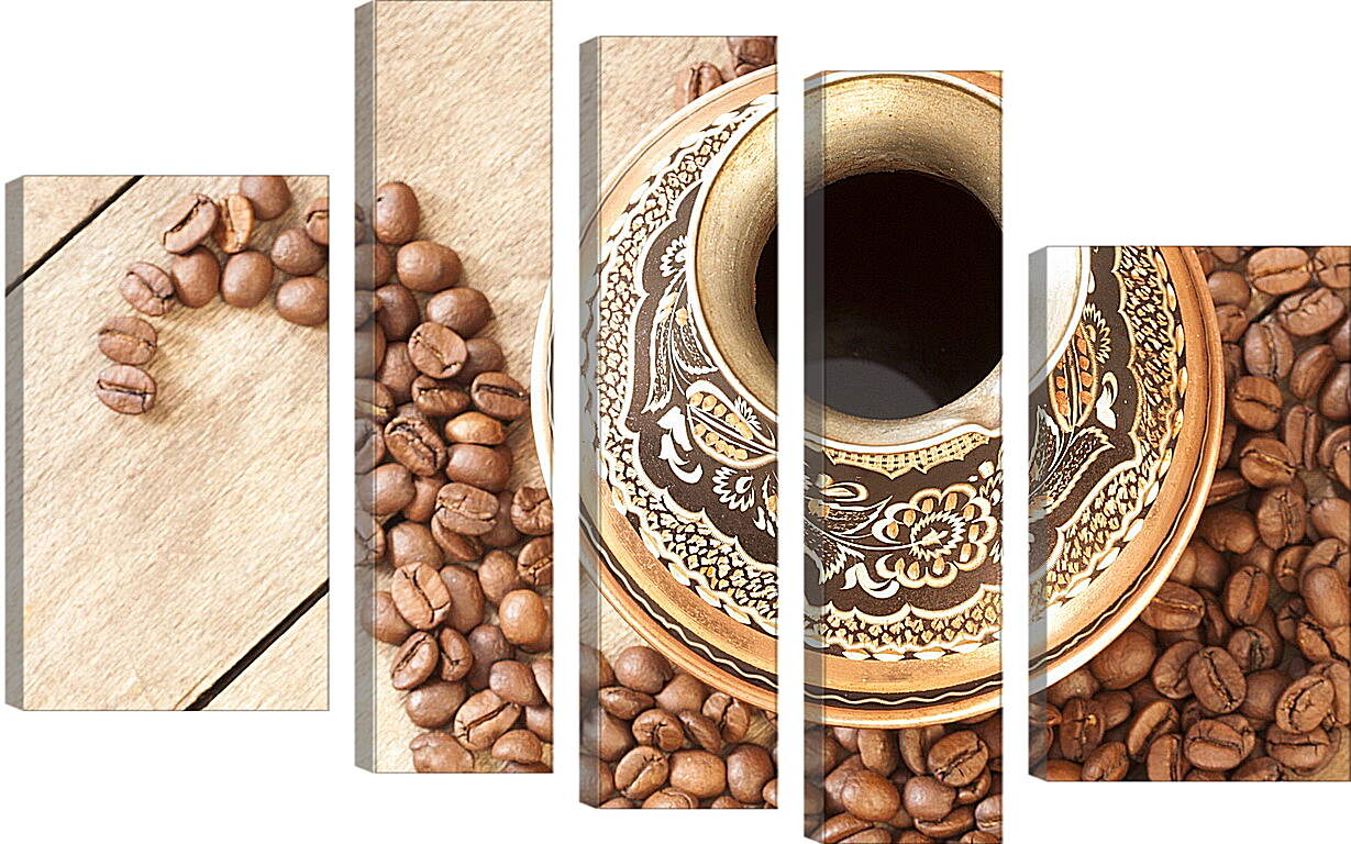 Модульная картина - Блюдце на зернах кофе