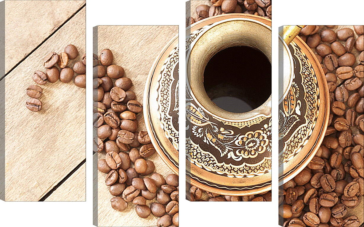 Модульная картина - Блюдце на зернах кофе