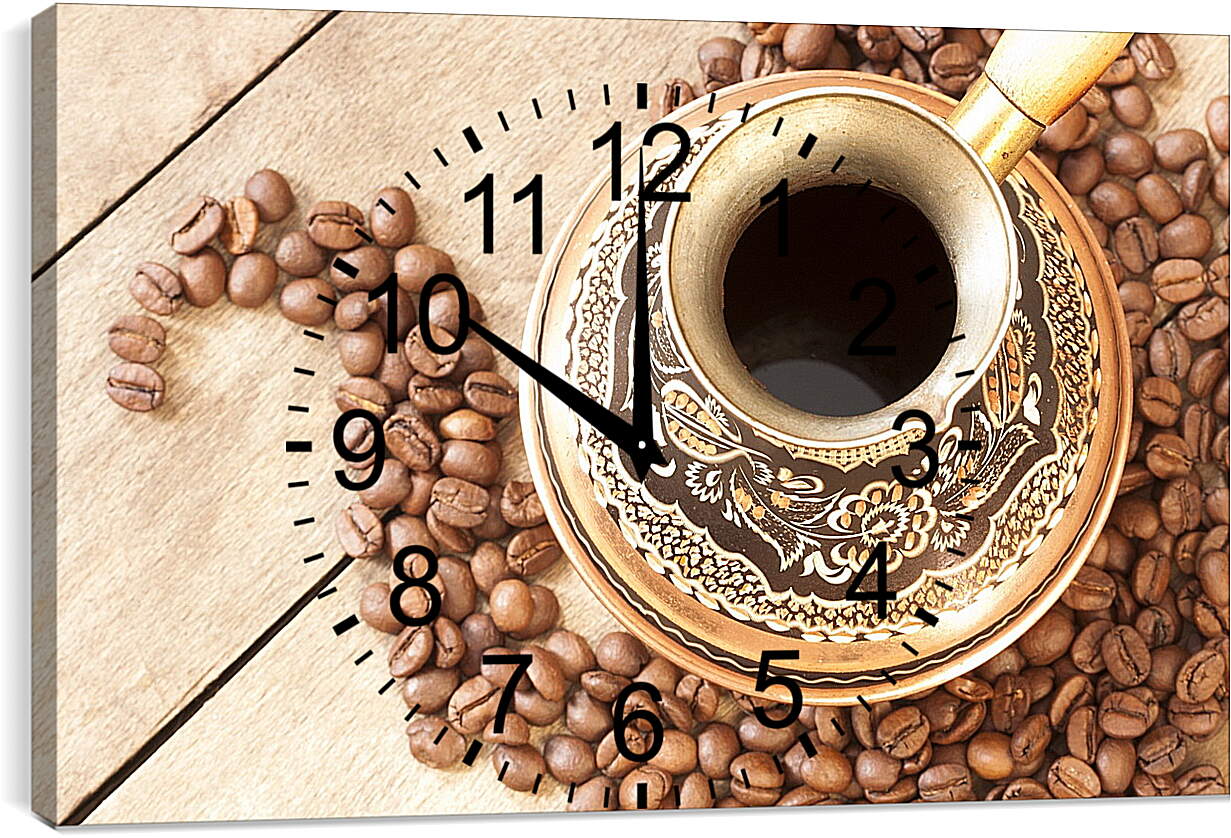 Часы картина - Блюдце на зернах кофе