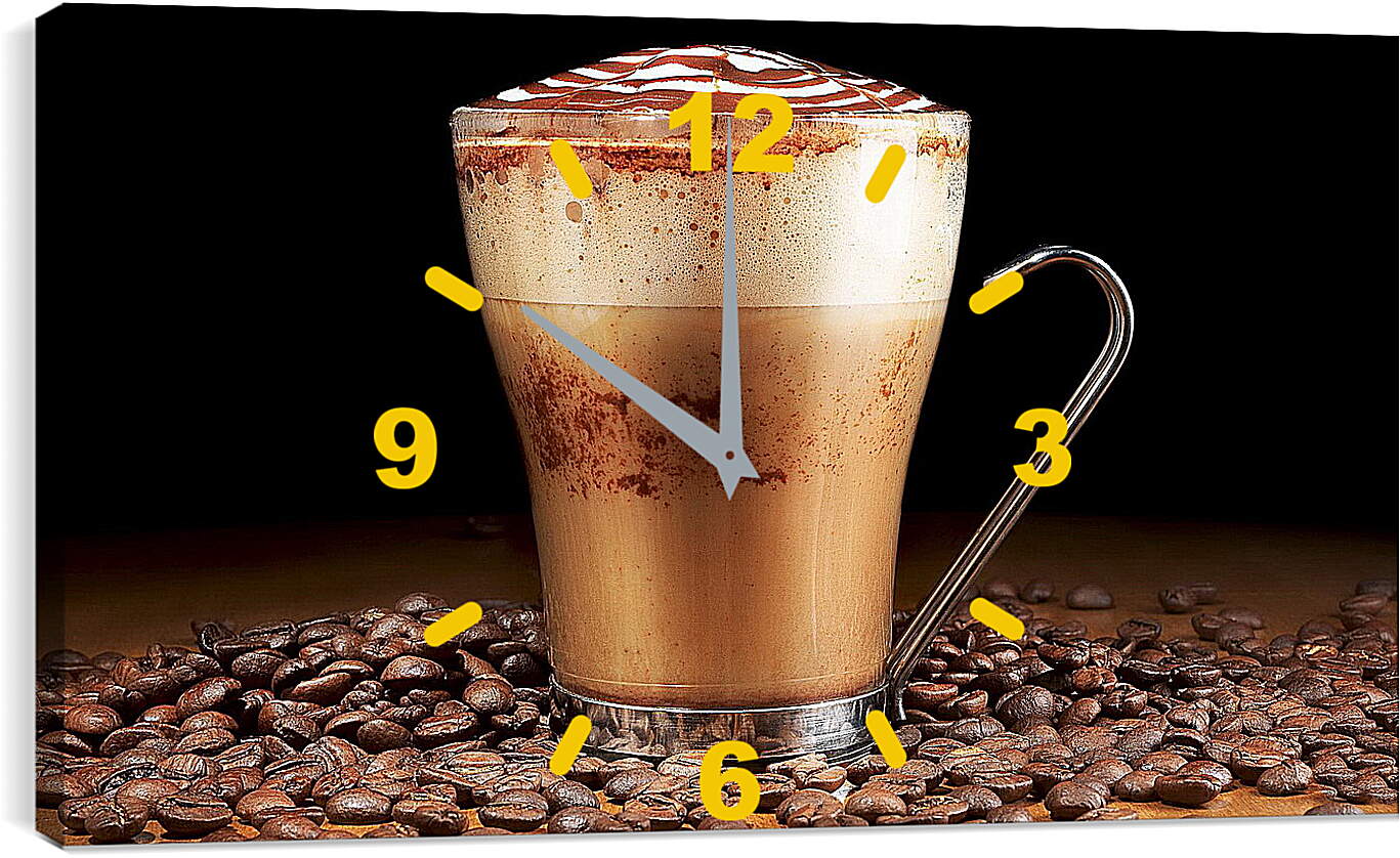 Часы картина - Чашка на зернах кофе
