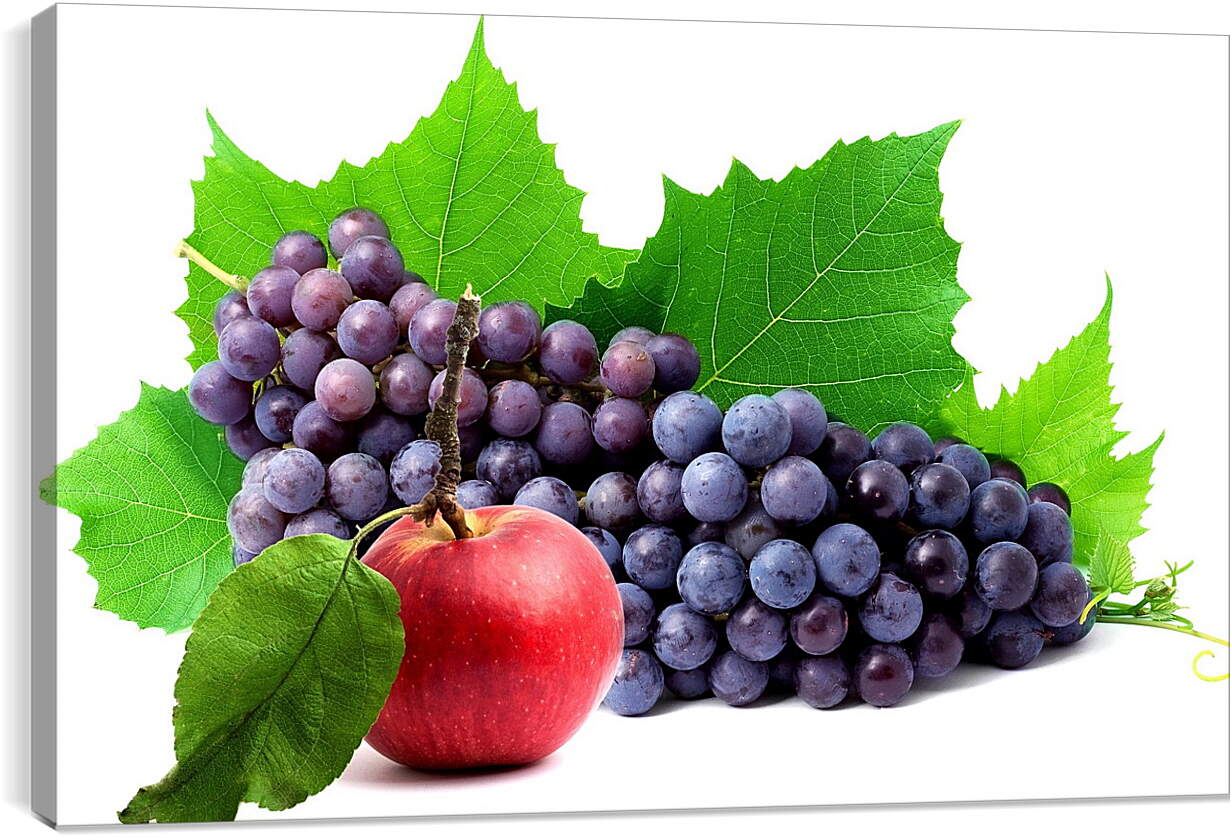 Постер и плакат - Яблоко, виноград и листья винограда