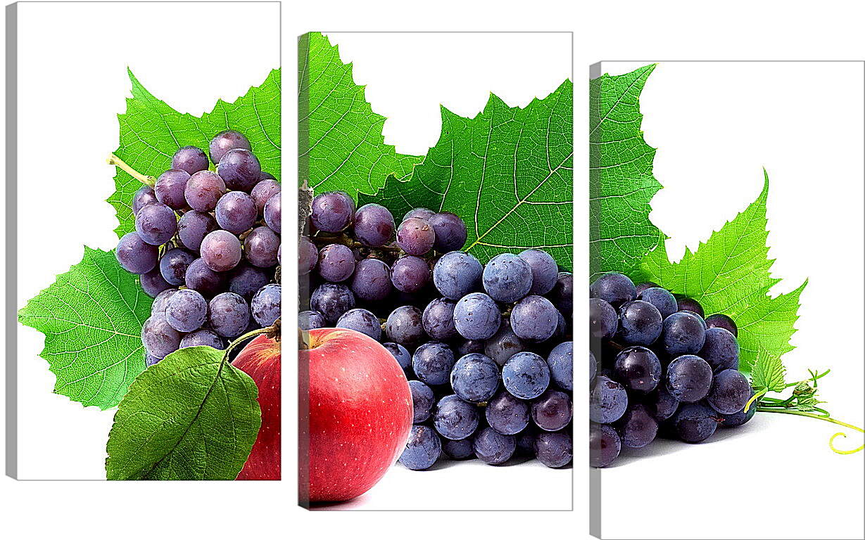 Модульная картина - Яблоко, виноград и листья винограда