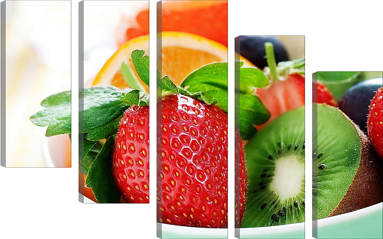 Модульная картина - Клубника, киви, апельсин и другие ягоды и фрукты