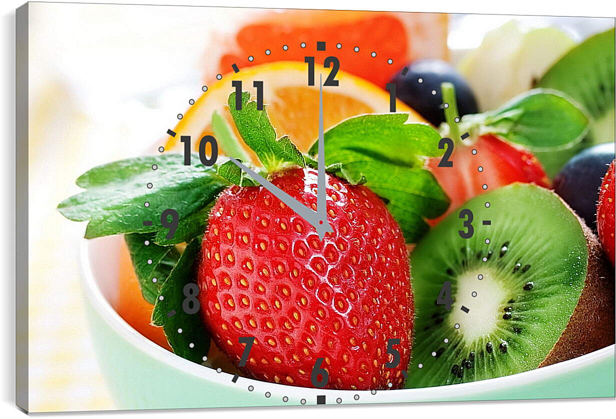 Часы картина - Клубника, киви, апельсин и другие ягоды и фрукты