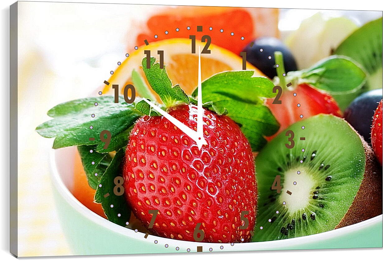 Часы картина - Клубника, киви, апельсин и другие ягоды и фрукты