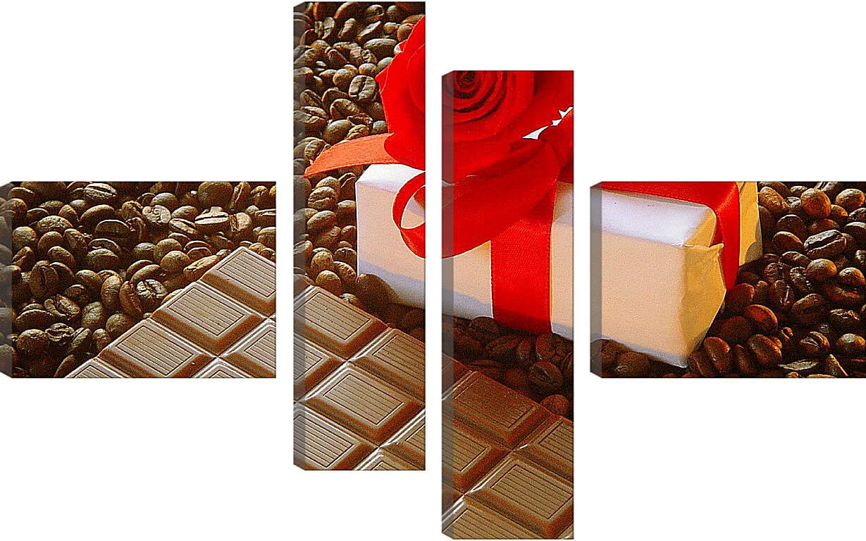 Модульная картина - Плитка шоколада на зернах кофе и подарок