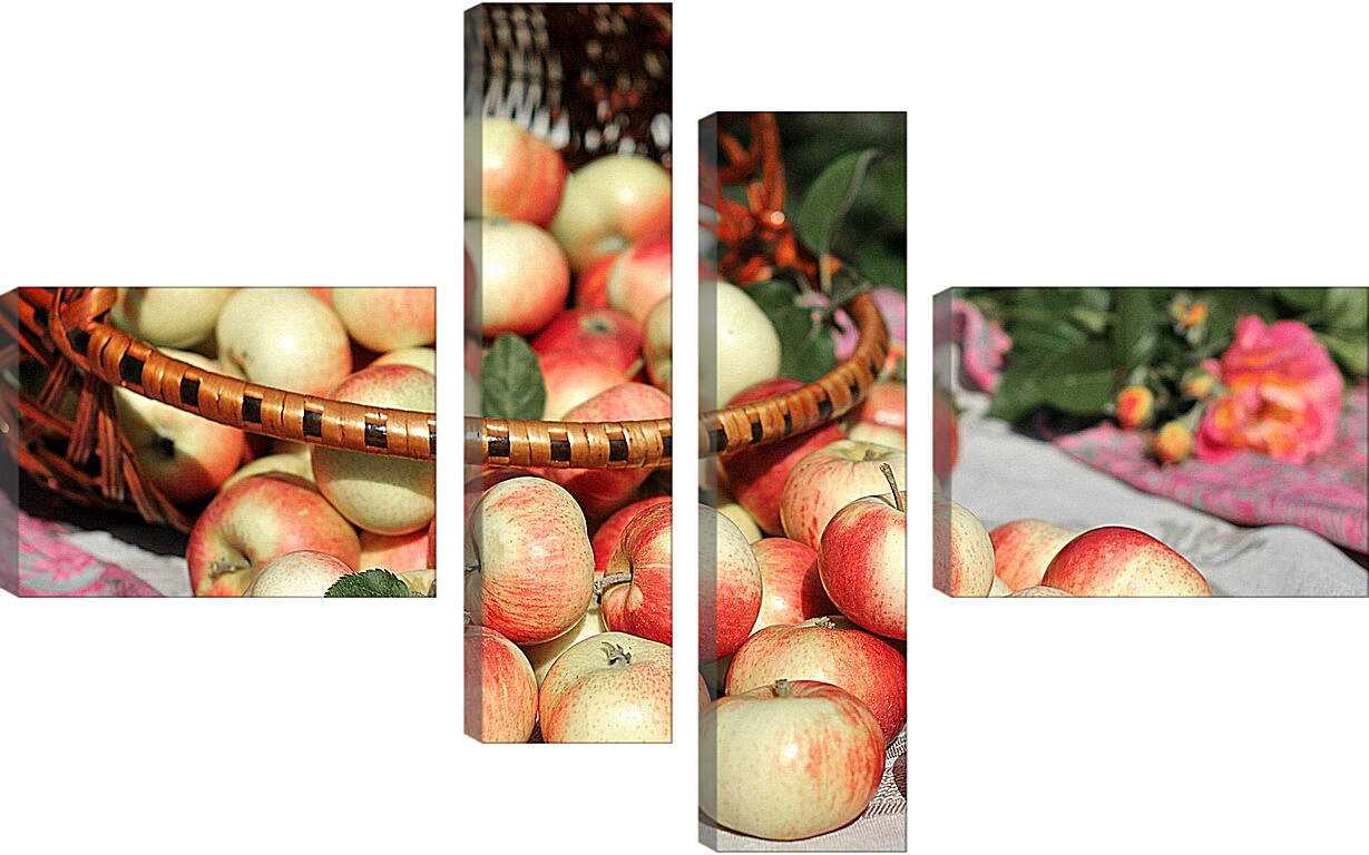 Модульная картина - Рассыпанные яблоки из корзины