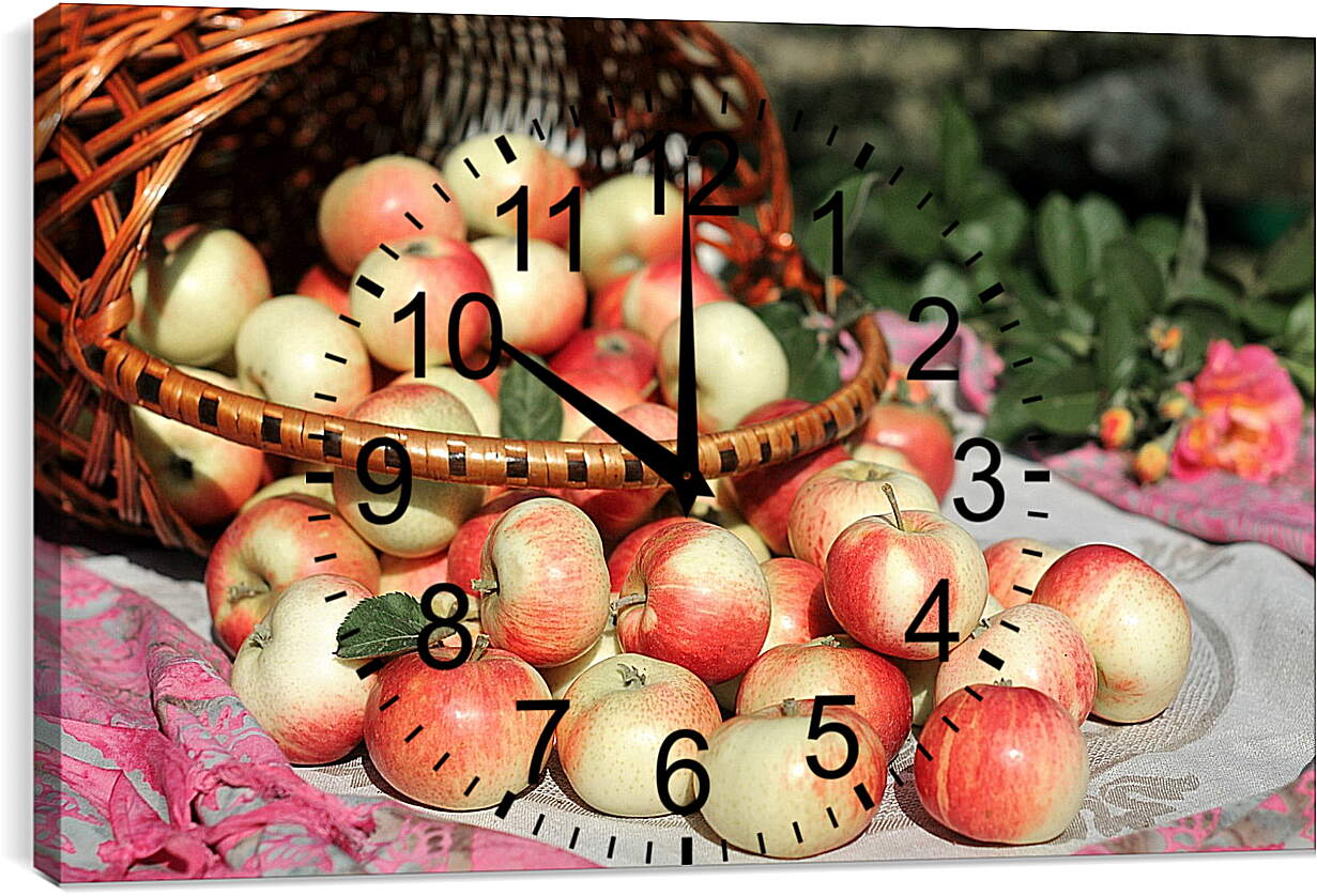 Часы картина - Рассыпанные яблоки из корзины