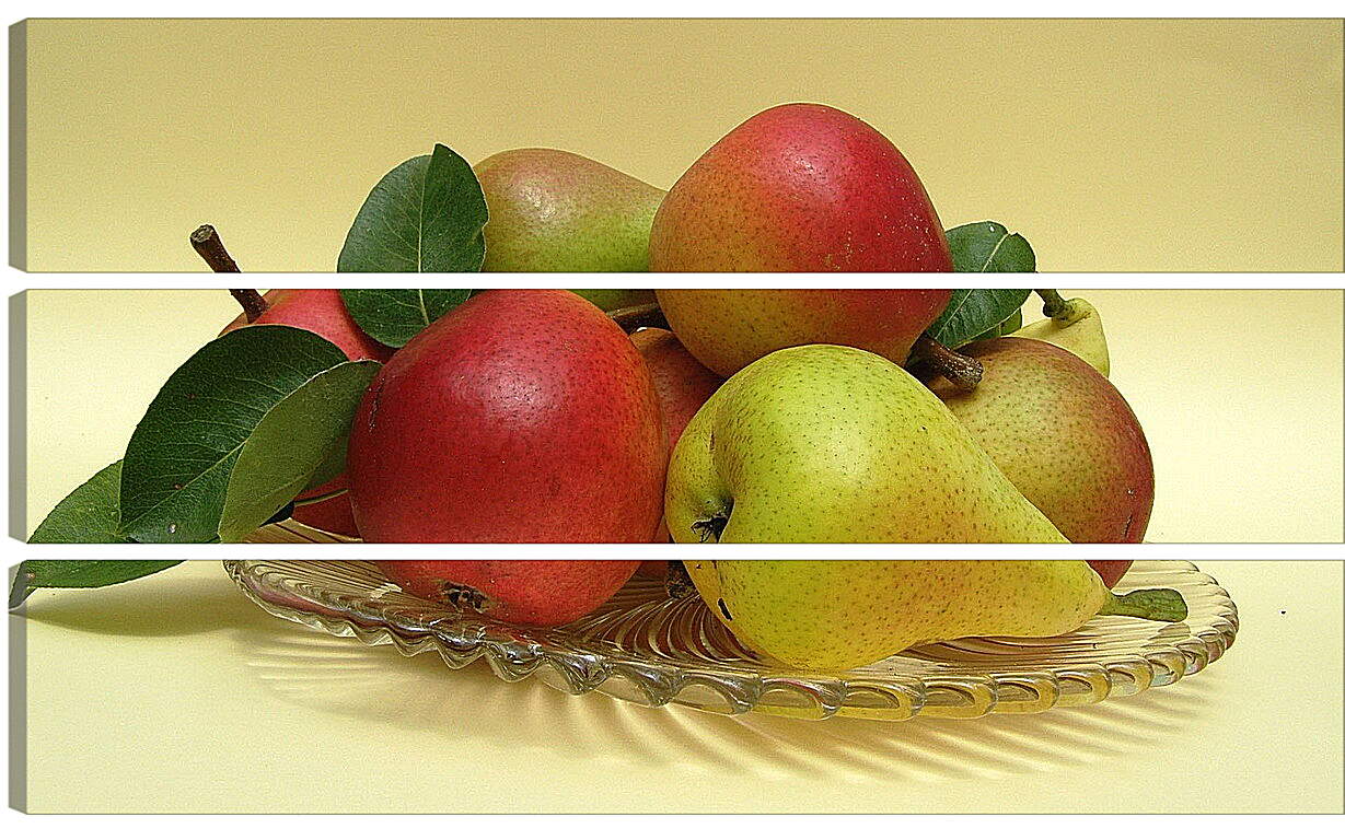 Модульная картина - Груши и яблоки на стеклянной тарелочке