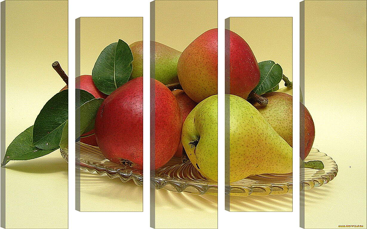 Модульная картина - Груши и яблоки на стеклянной тарелочке