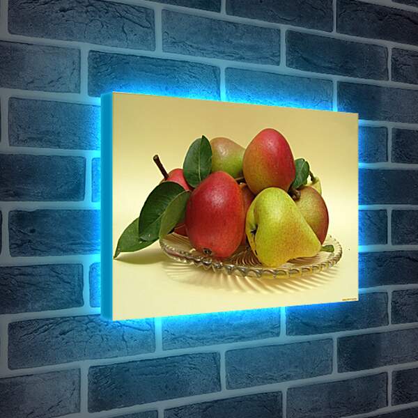 Лайтбокс световая панель - Груши и яблоки на стеклянной тарелочке