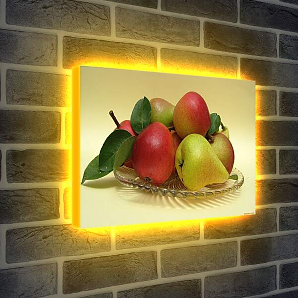 Лайтбокс световая панель - Груши и яблоки на стеклянной тарелочке