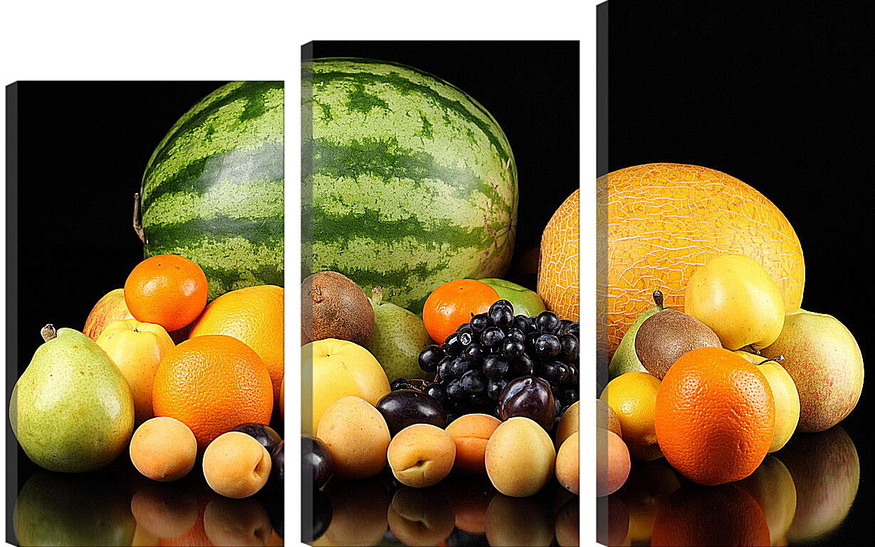 Модульная картина - Арбуз, дыня и фрукты на столе