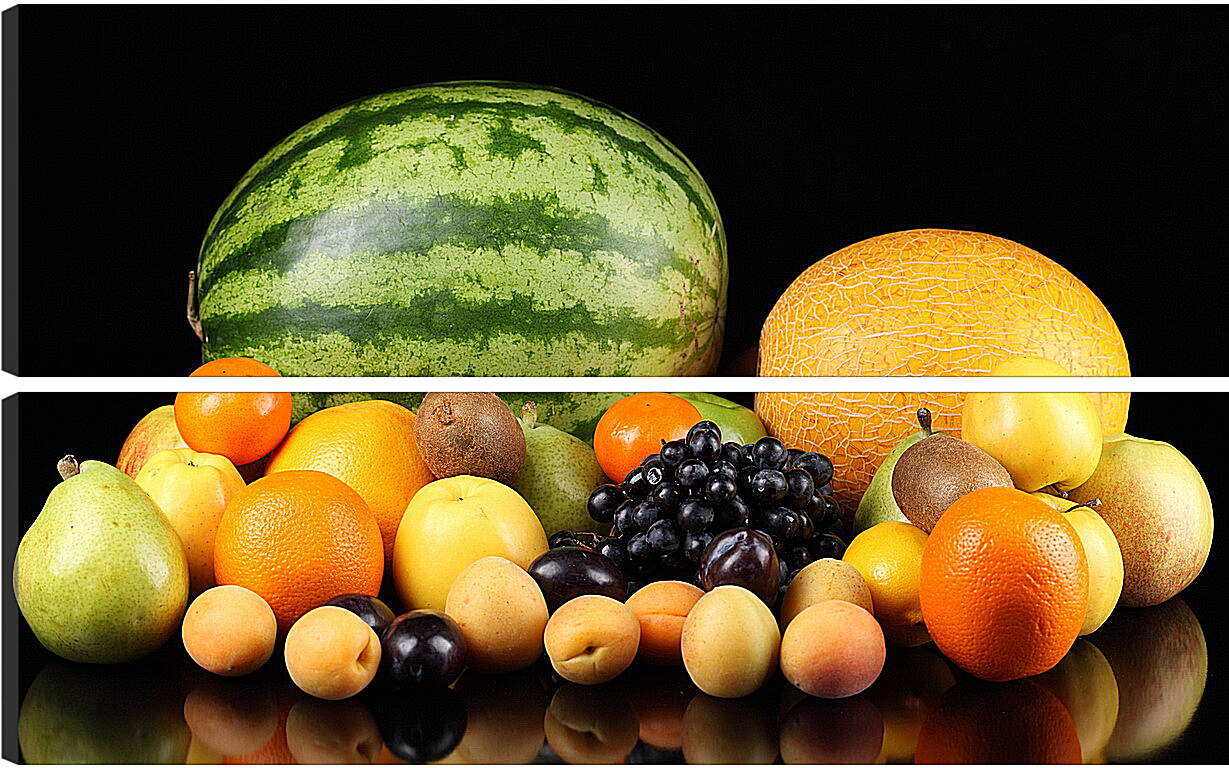 Модульная картина - Арбуз, дыня и фрукты на столе