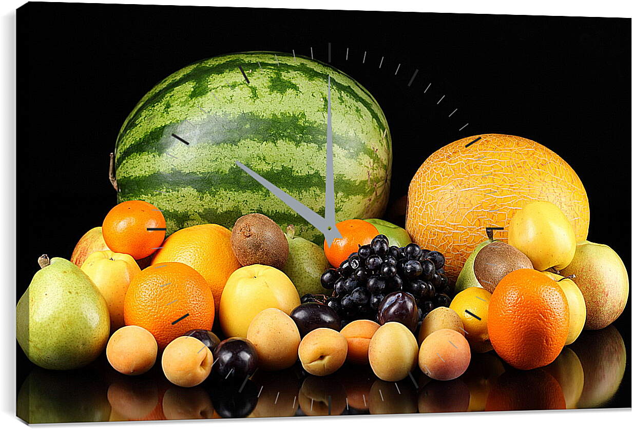 Часы картина - Арбуз, дыня и фрукты на столе