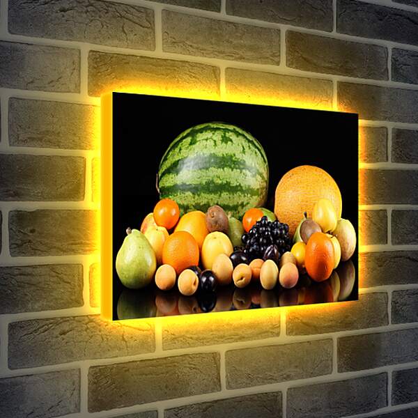 Лайтбокс световая панель - Арбуз, дыня и фрукты на столе
