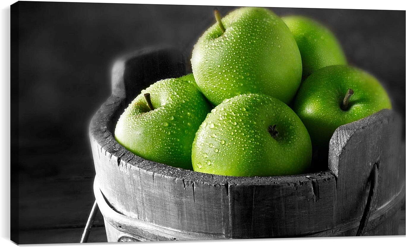 Постер и плакат - Полное ведро зелёных яблок