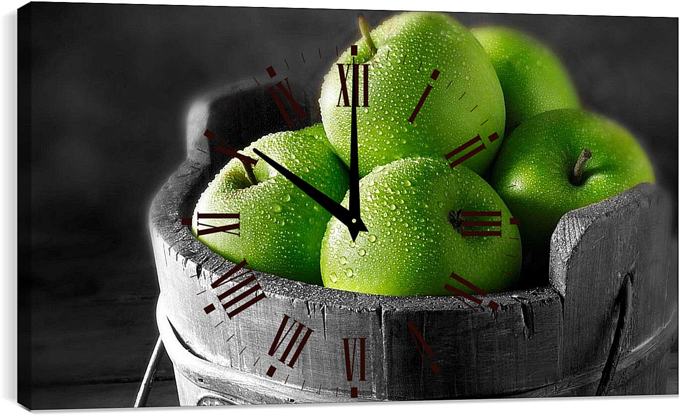 Часы картина - Полное ведро зелёных яблок