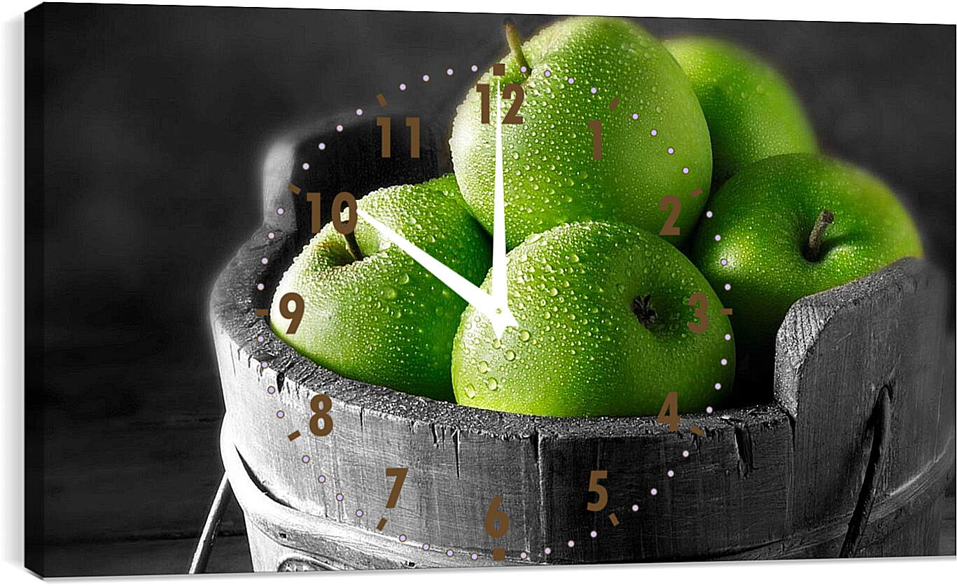 Часы картина - Полное ведро зелёных яблок
