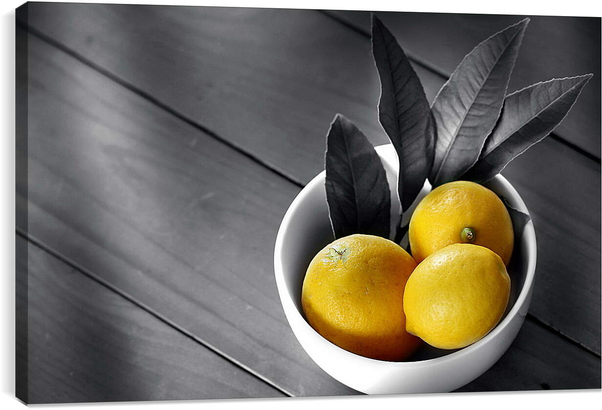 Постер и плакат - Лимоны в белой тарелочке на столе