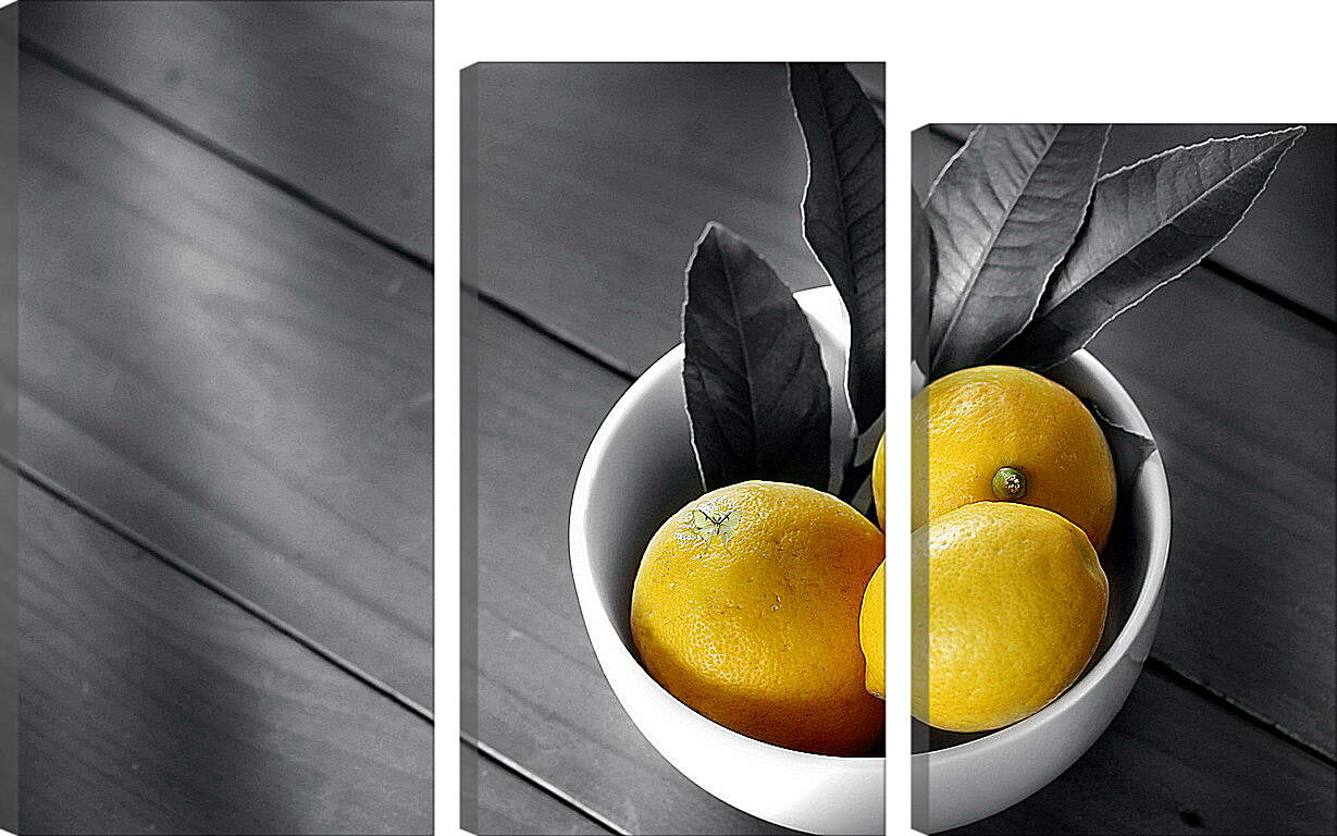 Модульная картина - Лимоны в белой тарелочке на столе