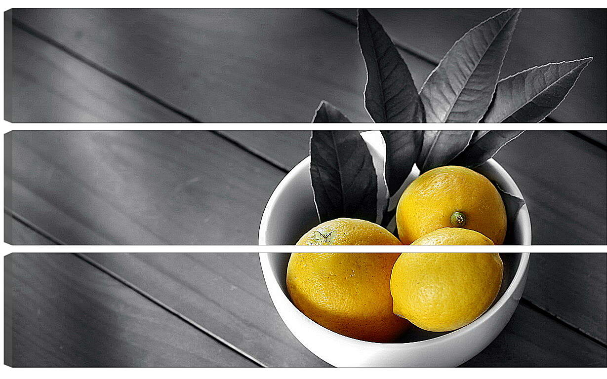 Модульная картина - Лимоны в белой тарелочке на столе
