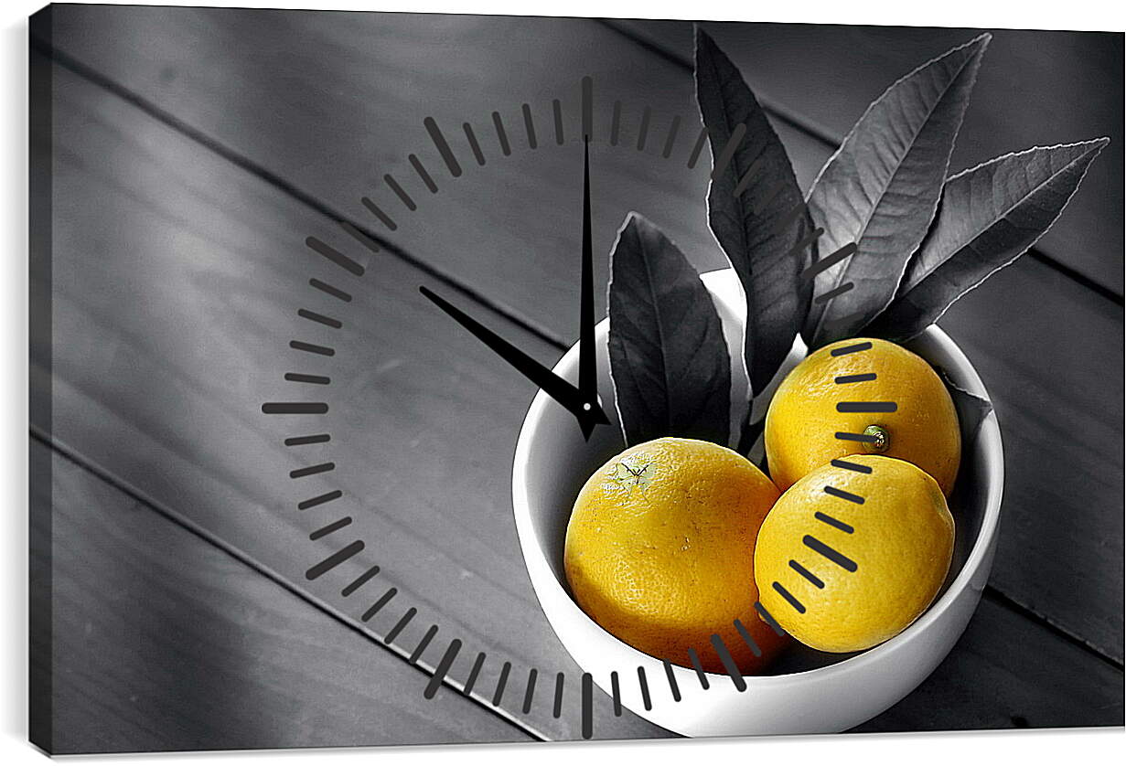 Часы картина - Лимоны в белой тарелочке на столе