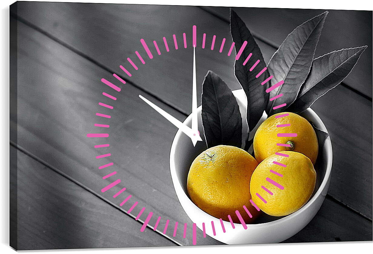 Часы картина - Лимоны в белой тарелочке на столе