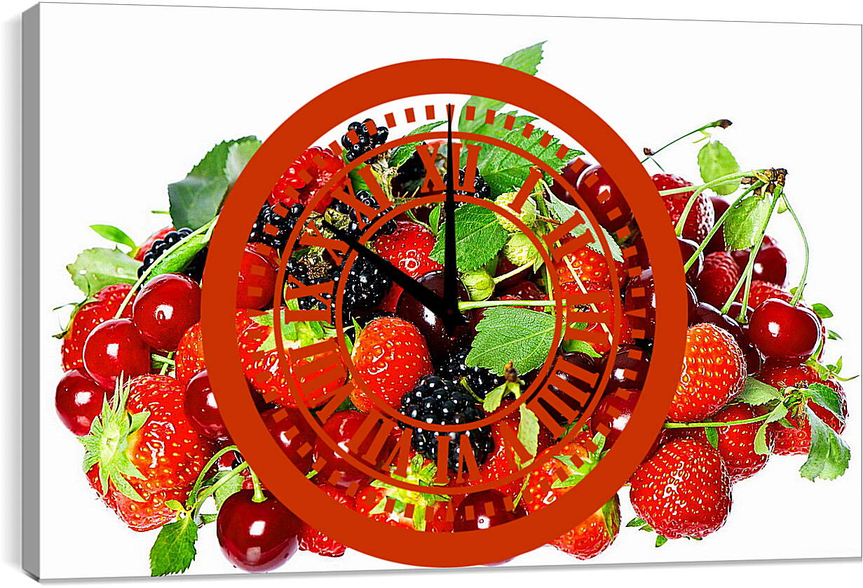 Часы картина - Ежевика, вишня, клубника и малина