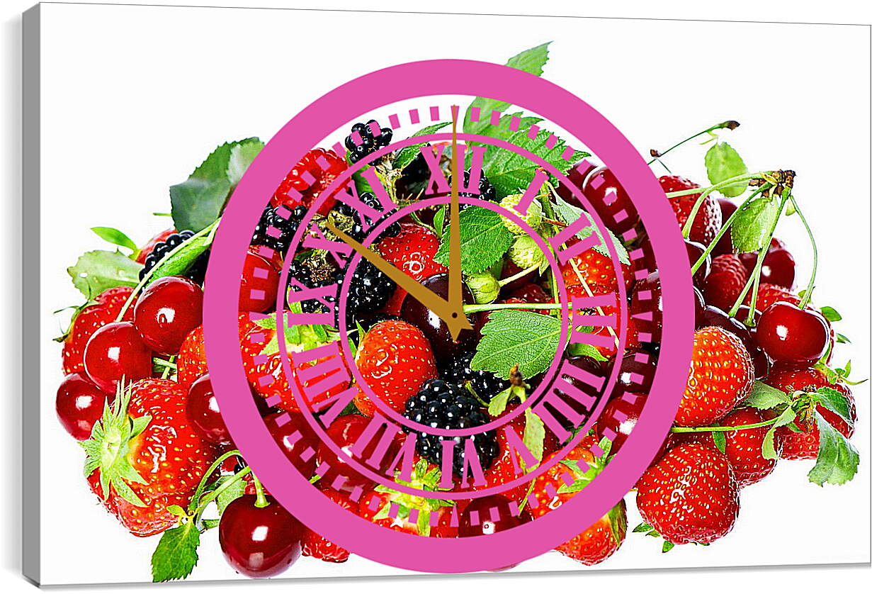 Часы картина - Ежевика, вишня, клубника и малина