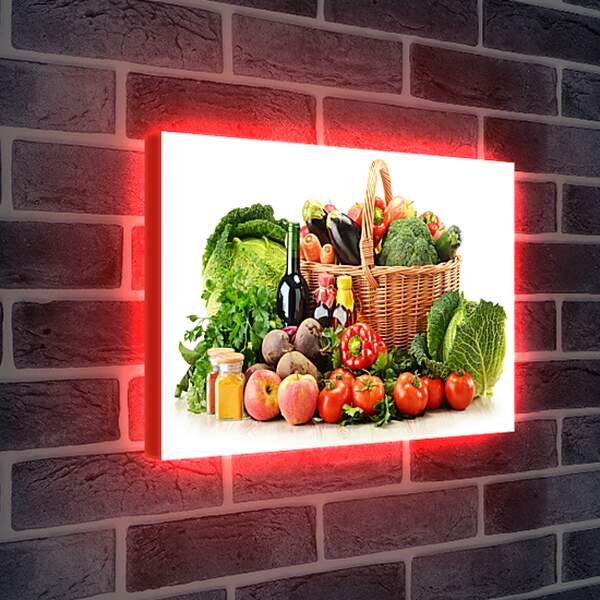 Лайтбокс световая панель - Два яблока, овощи в корзинке и возле неё