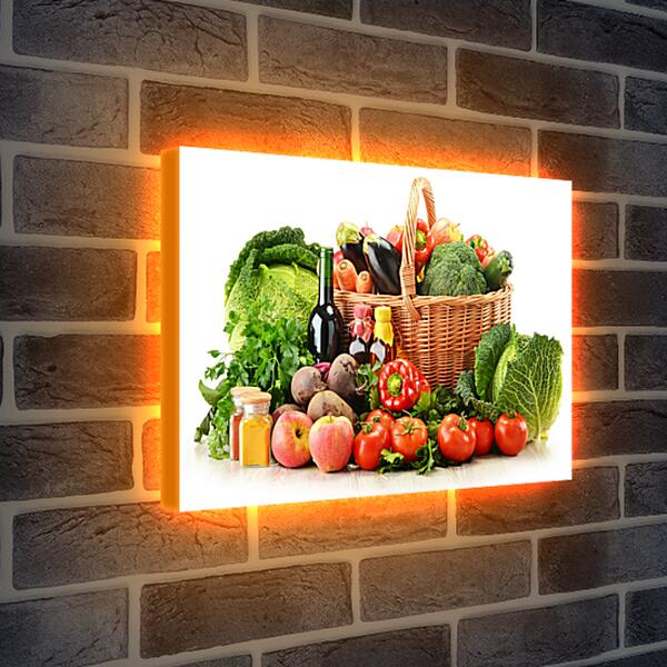 Лайтбокс световая панель - Два яблока, овощи в корзинке и возле неё