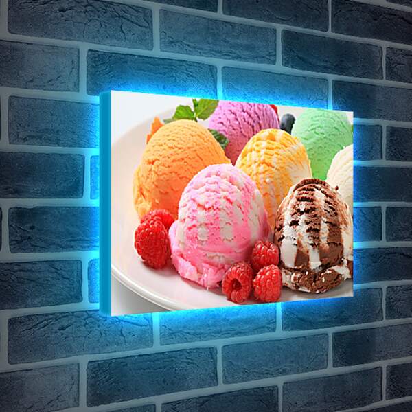 Лайтбокс световая панель - Разноцветный десерт в большой тарелке с малиной