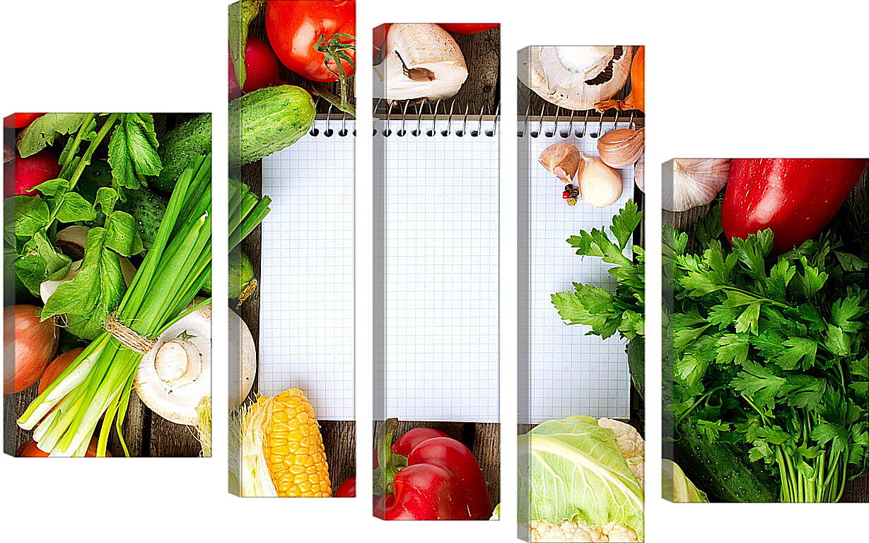 Модульная картина - Зелень, грибы и овощи на столе
