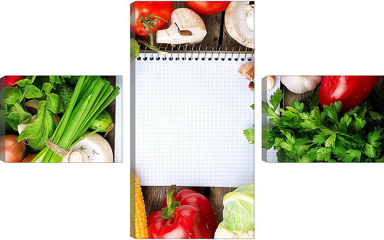 Модульная картина - Зелень, грибы и овощи на столе