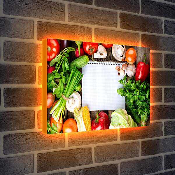 Лайтбокс световая панель - Зелень, грибы и овощи на столе