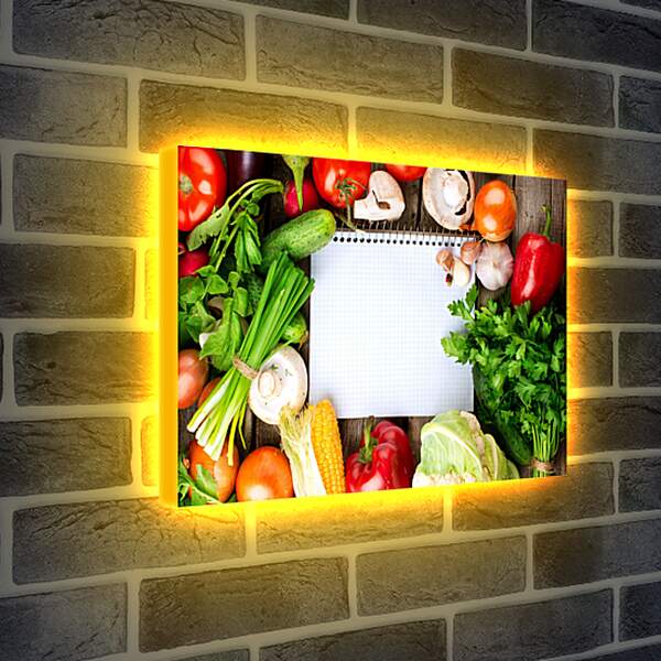 Лайтбокс световая панель - Зелень, грибы и овощи на столе