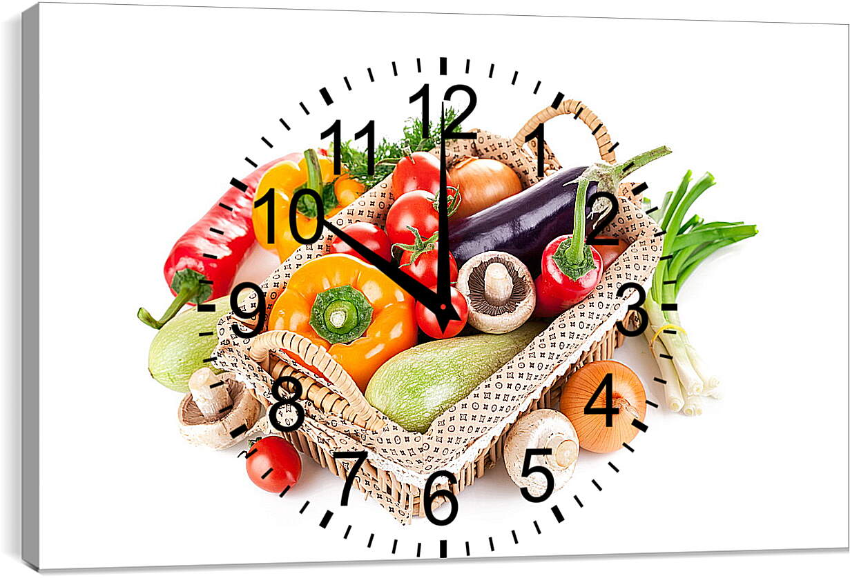 Часы картина - Овощи, зелень и грибы