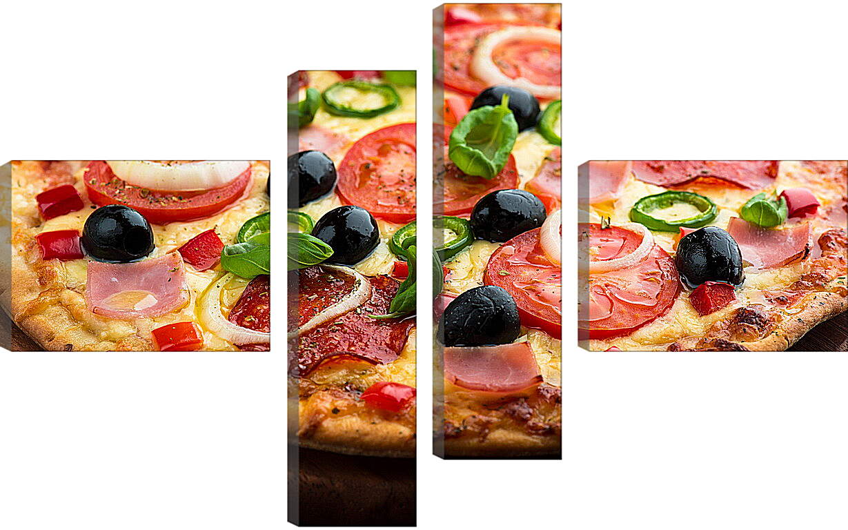 Модульная картина - Пицца с оливками и ветчиной