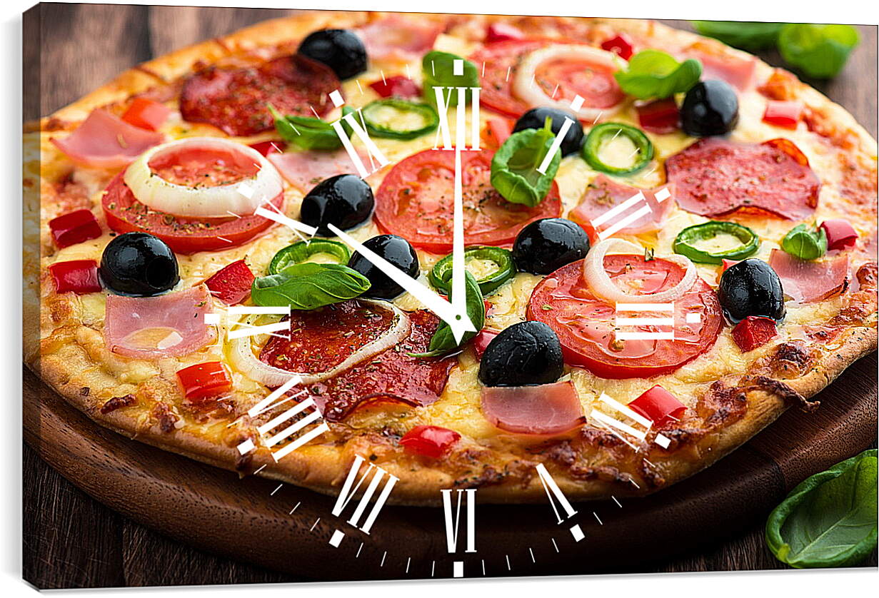 Часы картина - Пицца с оливками и ветчиной