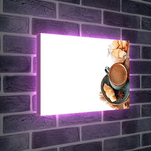 Лайтбокс световая панель - Круассан на блюдечке и чашка кофе