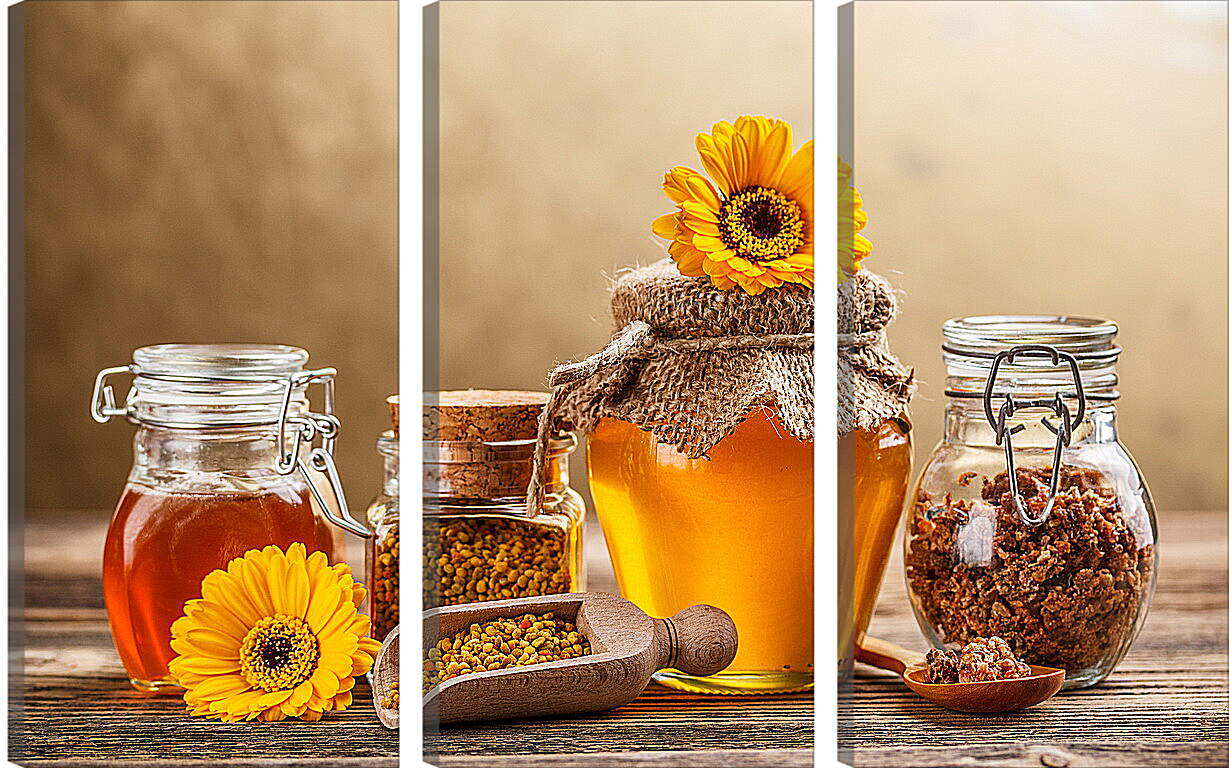 Модульная картина - Две баночки мёда на столе