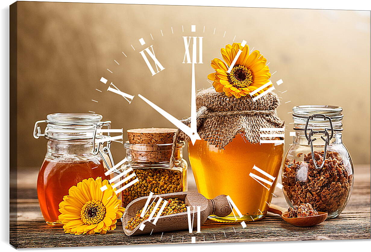 Часы картина - Две баночки мёда на столе