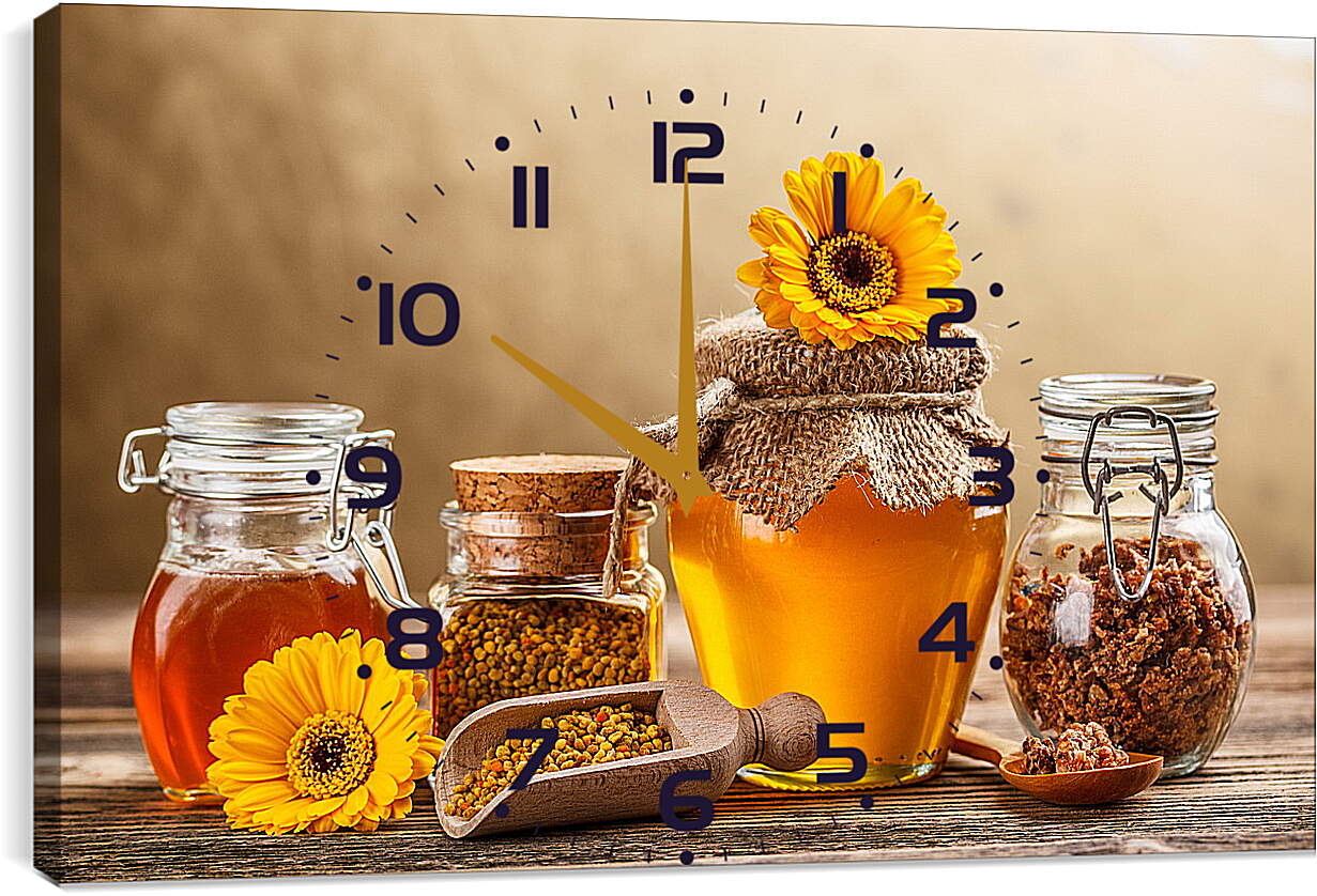 Часы картина - Две баночки мёда на столе