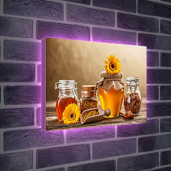 Лайтбокс световая панель - Две баночки мёда на столе