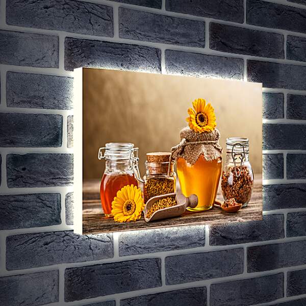 Лайтбокс световая панель - Две баночки мёда на столе