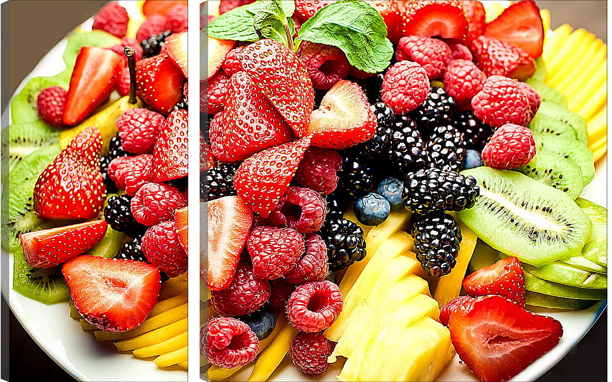 Модульная картина - Большая тарелка ягод и фруктов