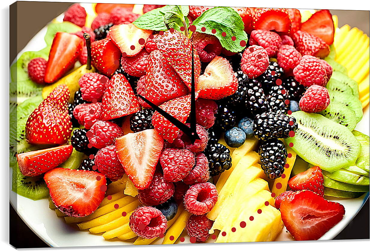 Часы картина - Большая тарелка ягод и фруктов