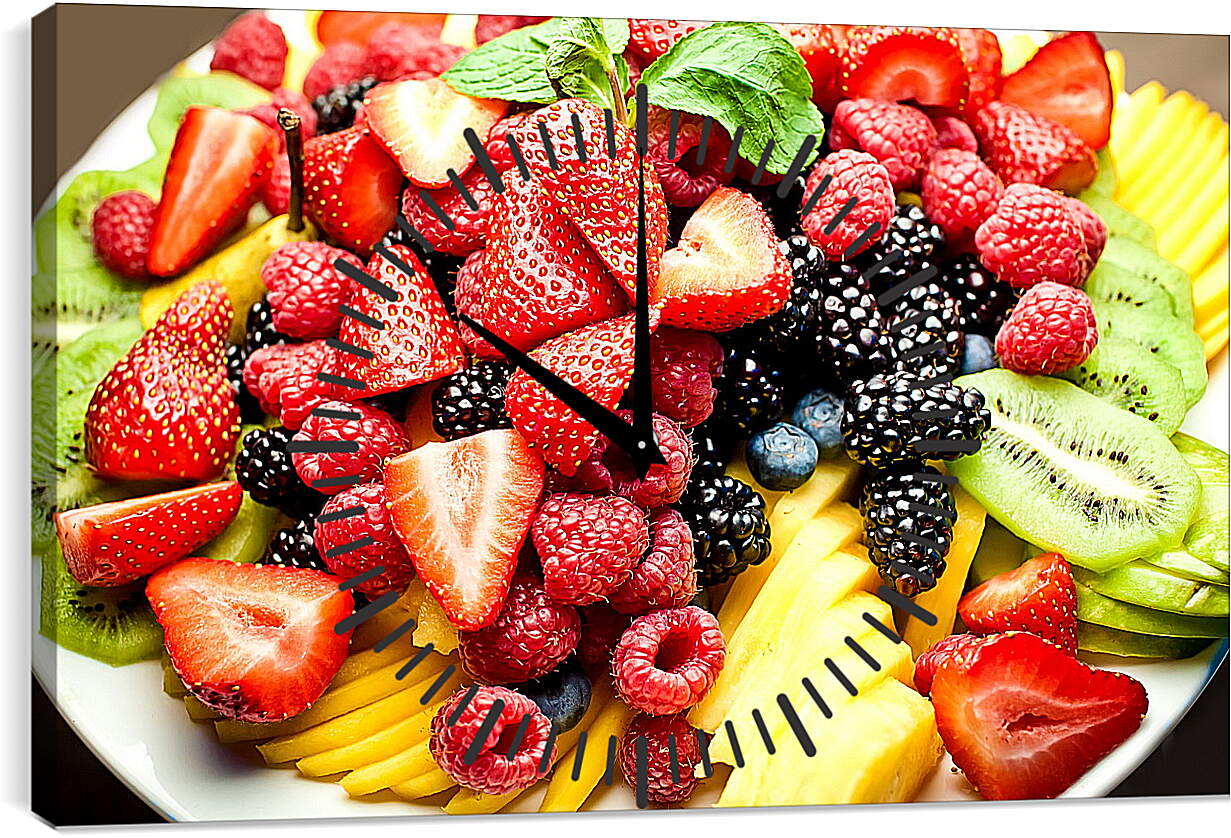 Часы картина - Большая тарелка ягод и фруктов