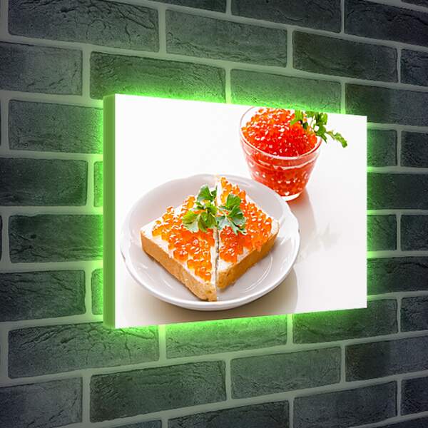 Лайтбокс световая панель - Красная икра и два бутерброда на тарелке